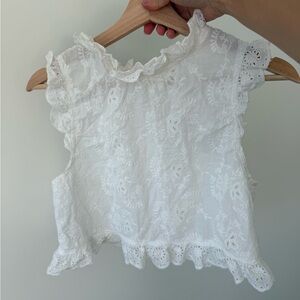 Mango White Eyelet Ruffle Blouse